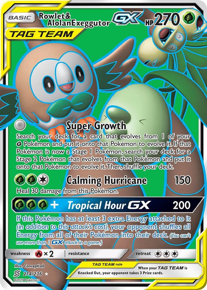 Rowlet & Alolan Exeggutor GX (Full Art) - SM - Unified Minds (SM11)