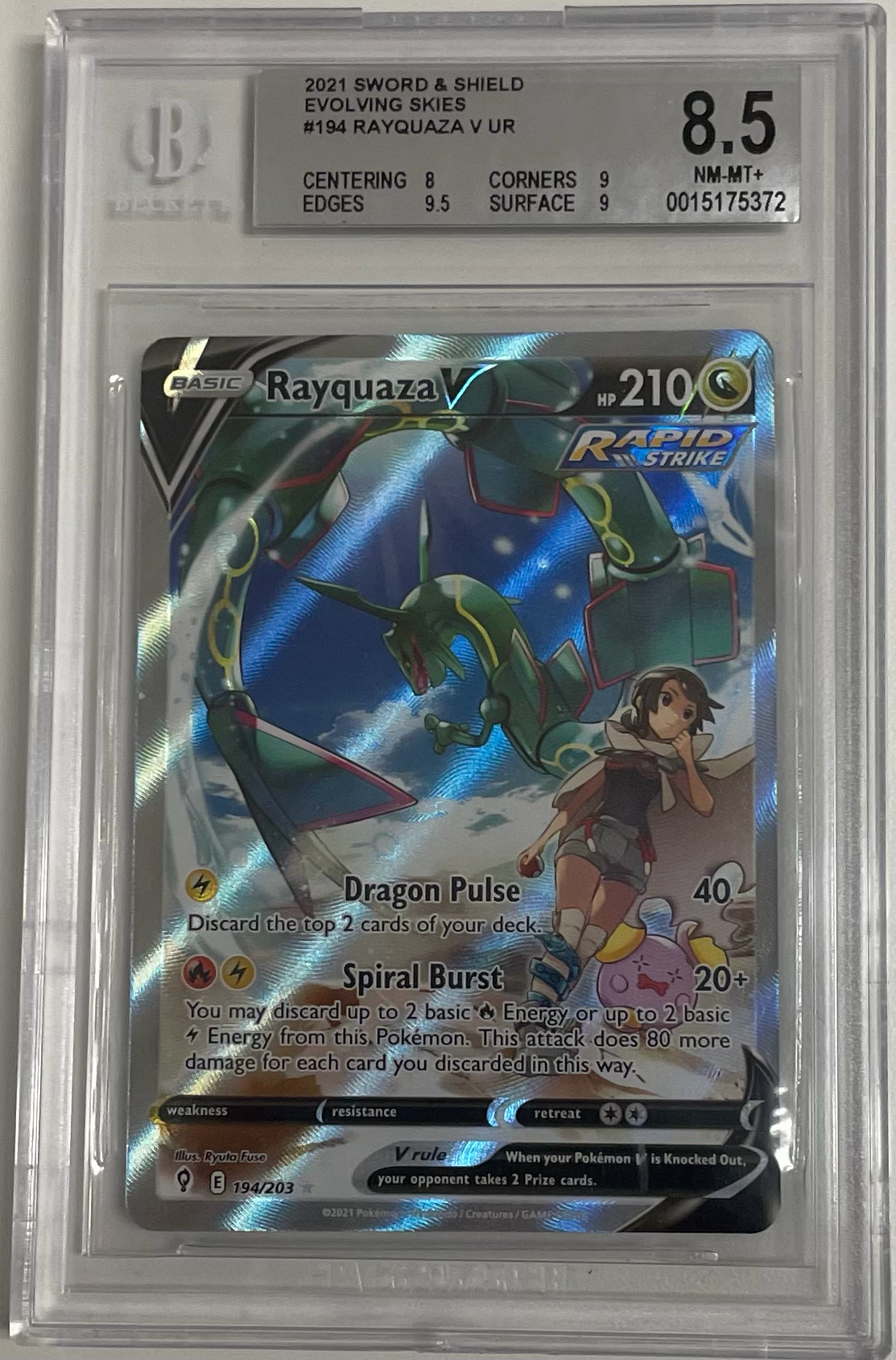 Rayquaza V 194/203 Evolving Skies - 2021 Pokemon - BGS 8.5 – Cash