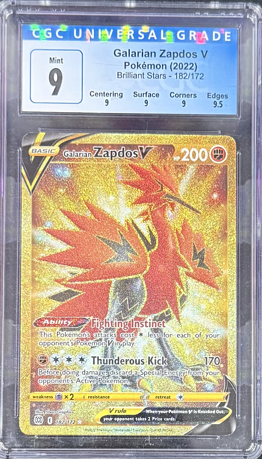 brilliant stars graded cards Galarian Zapdos V - Pokemon (2022) - - 182/172 Style:W-Pink (Cover Only) YEAR_2024 this piece serves as Ancient Gear Fusion -