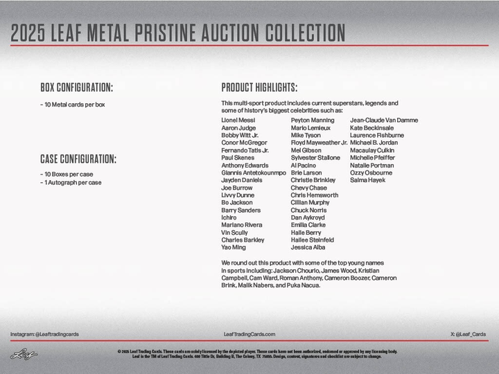 2025 Leaf Metal Pristine Auction Collection Card Box