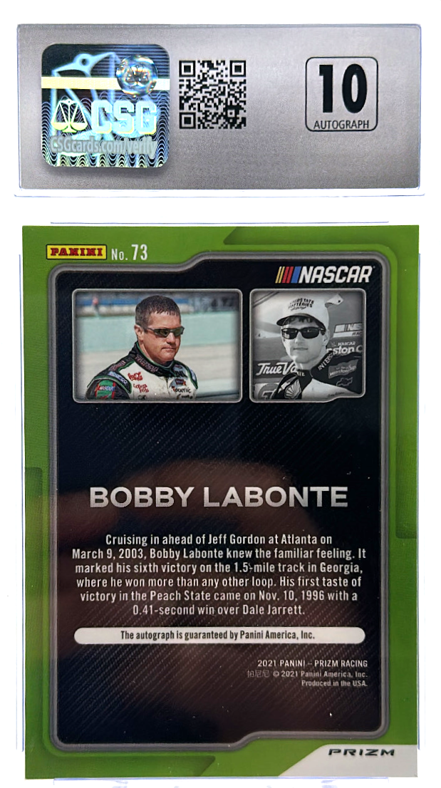 2021 Panini Prizm - Bobby Labonte 73 - Flashbacks auto - CSG CGC 9 /10