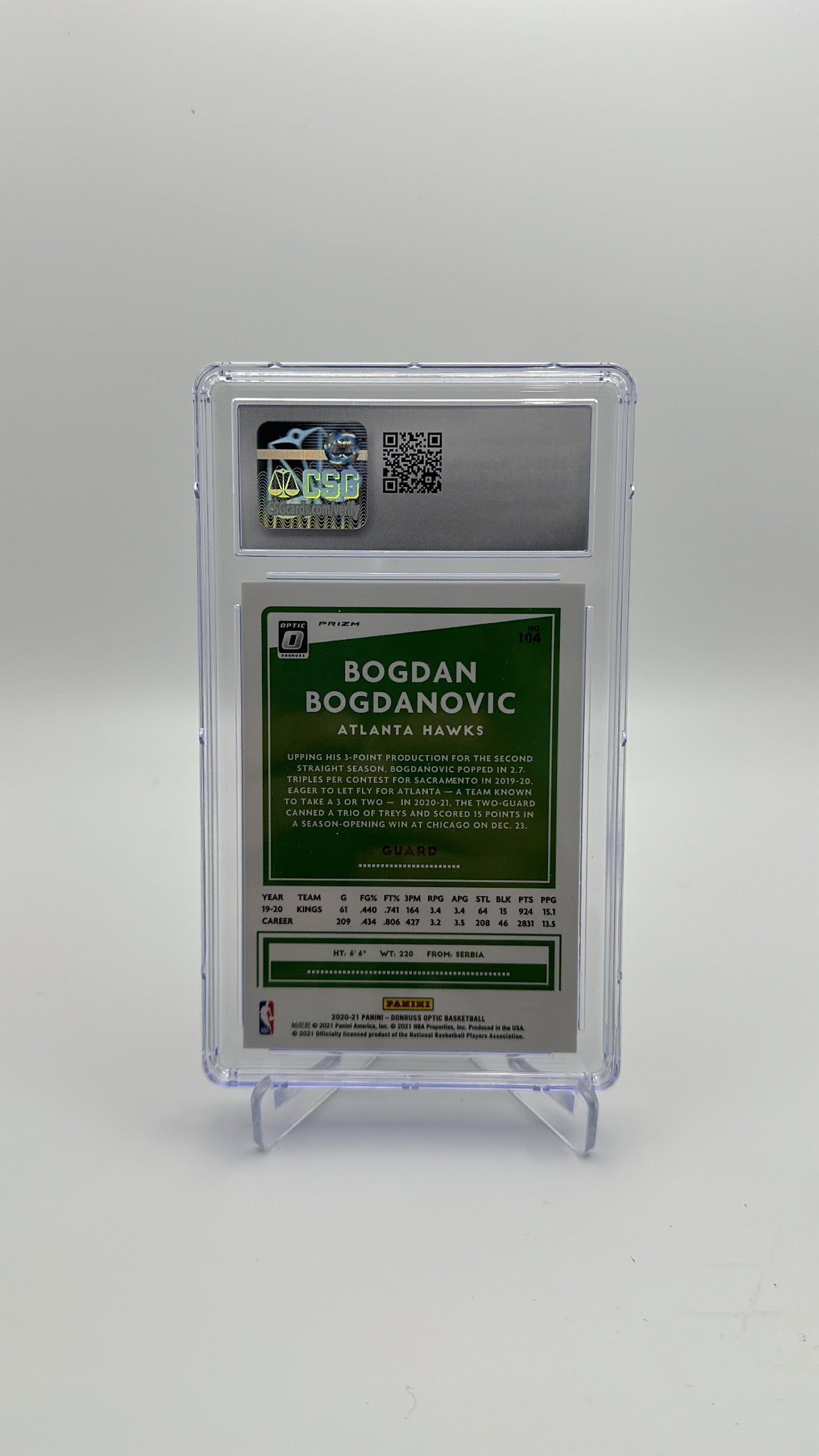 2020-21 Donruss Optic - Bogdan Bogdanovic 104 - Choice Dragon - CSG CGC 9.5