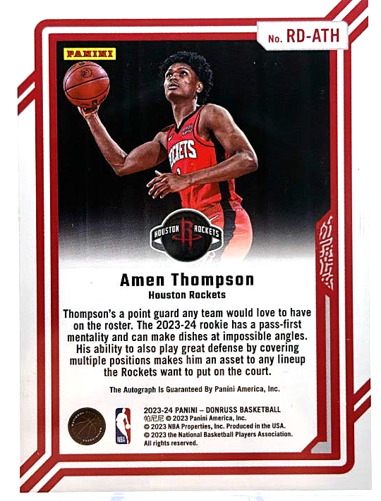 2023-24 Panini Donruss Basketball - Amen Thompsom RD-ATH - Holo Auto /99