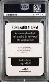 2023 Leaf Baseball - Paul Skenes FKPS1 - Fort Knox Auto Yellow Printing Plate - PSA 1/1