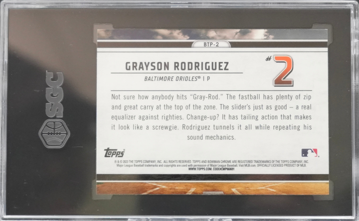 2023 Topps Bowman - Grayson Rodriguez BTP-2 - Scouts Top 100 - SGC 10