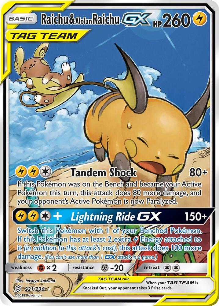 Raichu & Alolan Raichu GX (Alternate Full Art) - SM - Unified Minds (SM11)