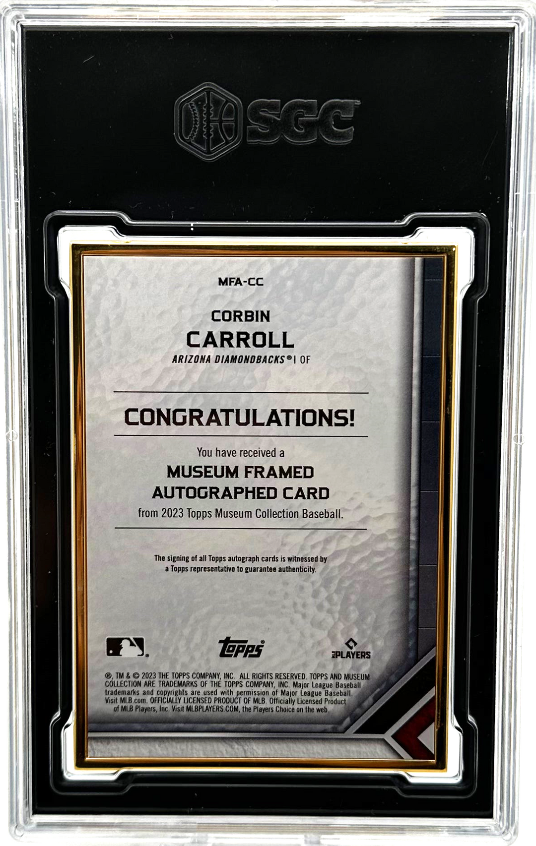 2023 Topps Museum Collection - Corbin Carroll MFA-CC - Framed Autograph /10 - SGC 9