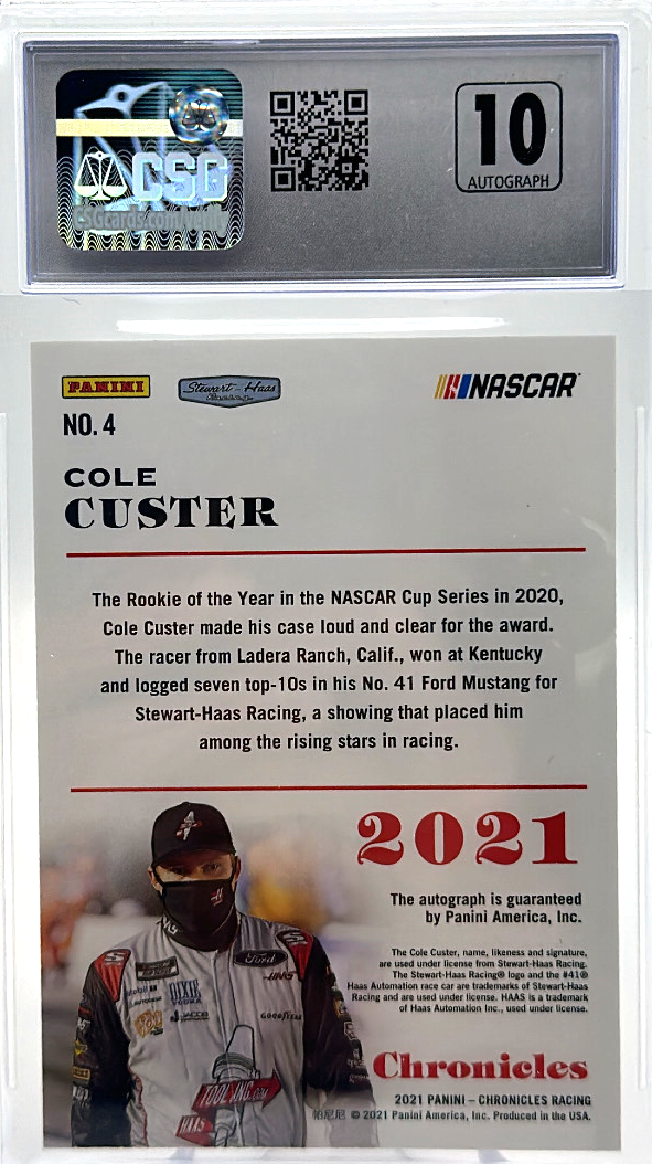 2020 Panini Chronicles Nascar - Cole Custer - Gold /10 - CSG CGC 9.5 / 10