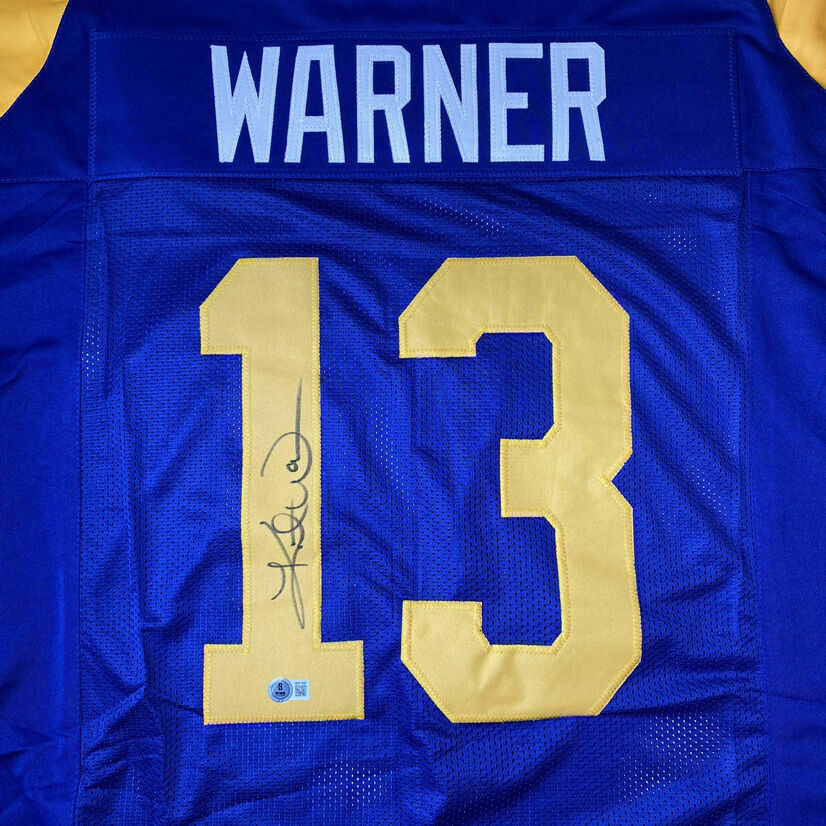 Kurt Warner Autographed Blue Custom Jersey - COA By Beckett