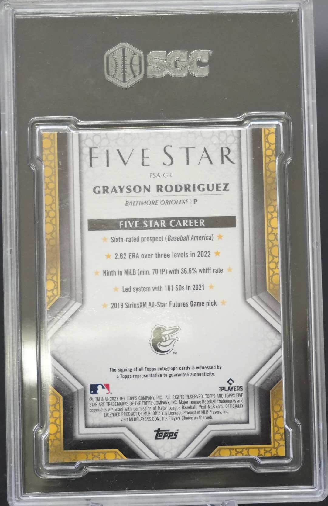 2023 Topps Five Star - Grayson Rodriguez FSA-GR - Autograph - SGC 9.5 / 10