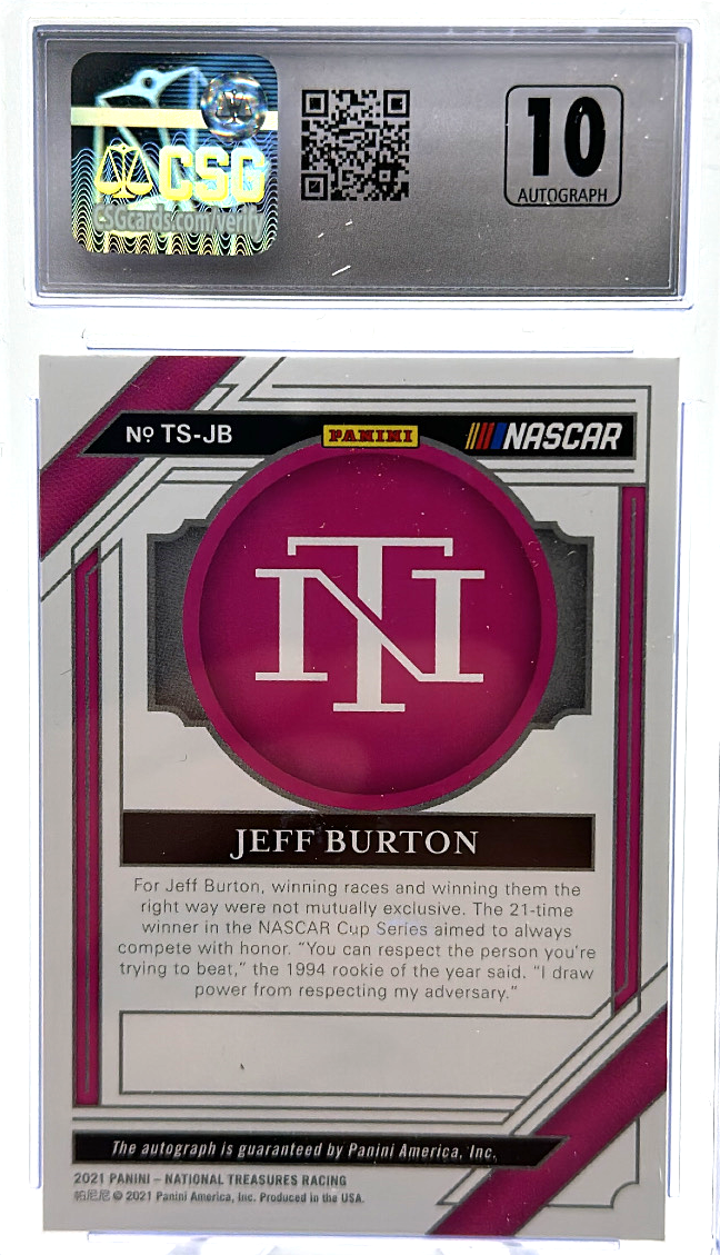 2021 Panini National Treasures - Jeff Burton TS-JB - Trackside Signatures /99 - CSG CGC 8.5 /10