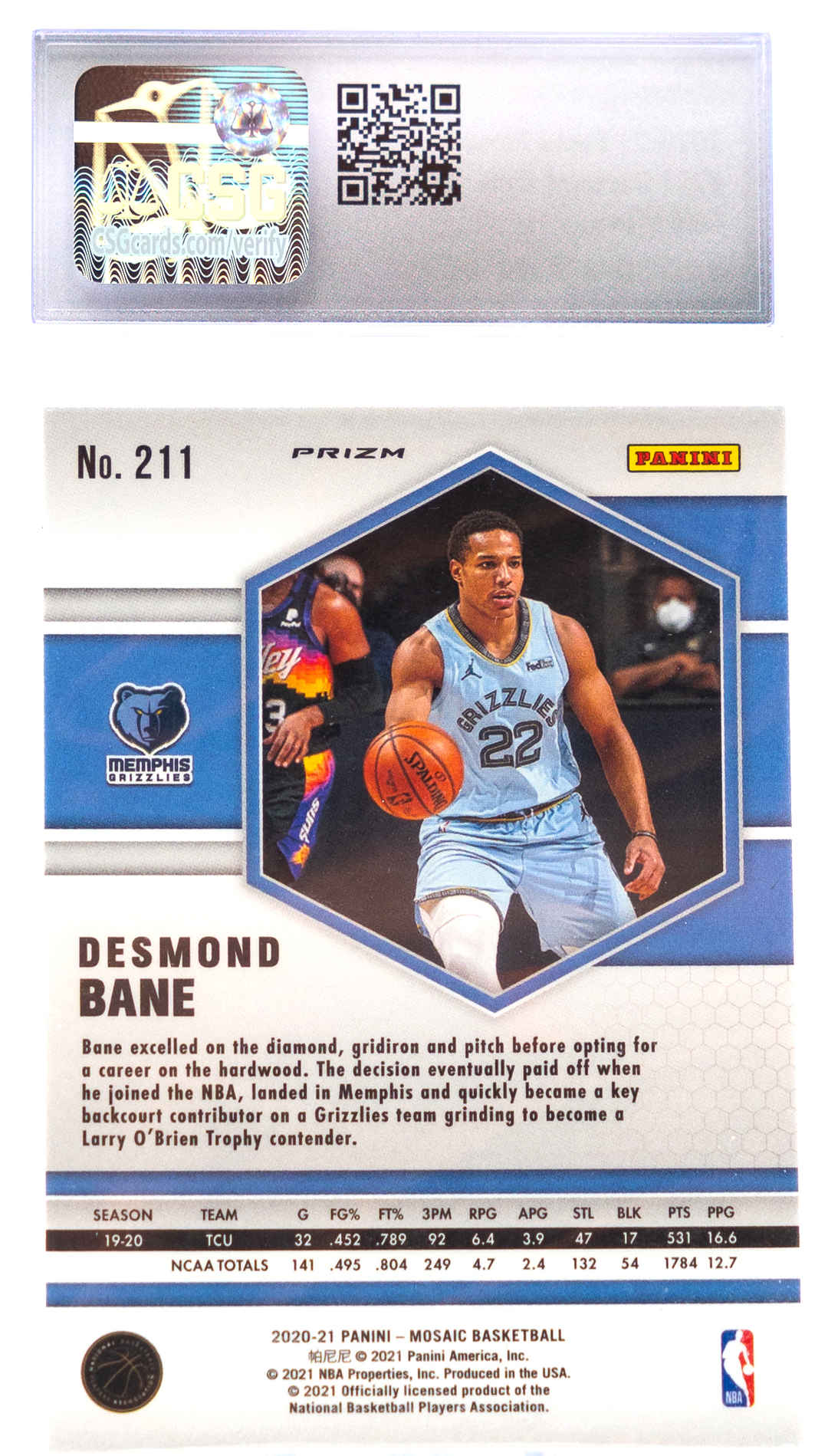 2020-21 Panini Mosaic - Desmond Bane 211 - Gold Wave - CSG 10