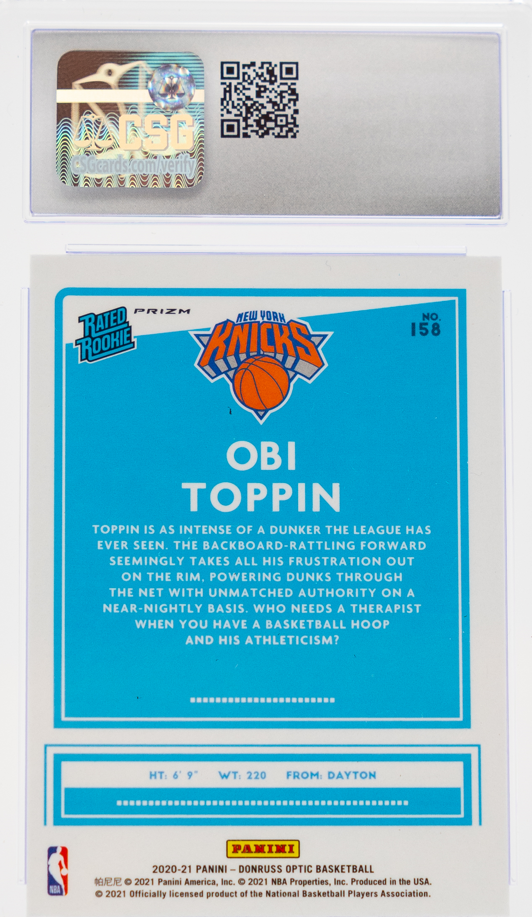 2020-21 Panini Donruss Optic - Obi Toppin 158 - Blue Velocity - CSG 10