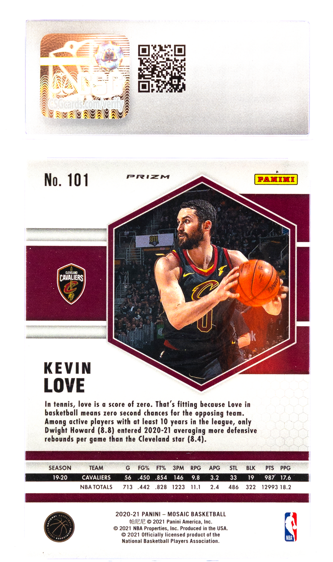 2020-21 Panini Mosaic - Kevin Love 101  - Genesis - CSG 9.5