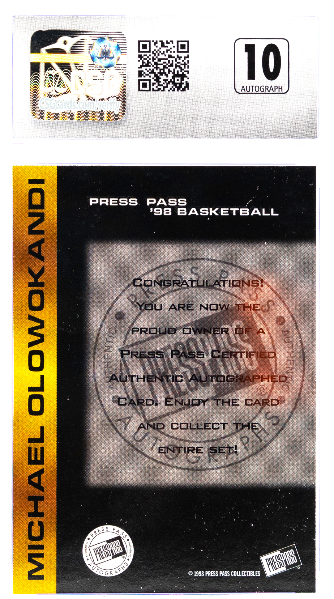 1998-99 Press Pass - Michael Olowokandi - Autographs - CSG CGC 8.5 / 10