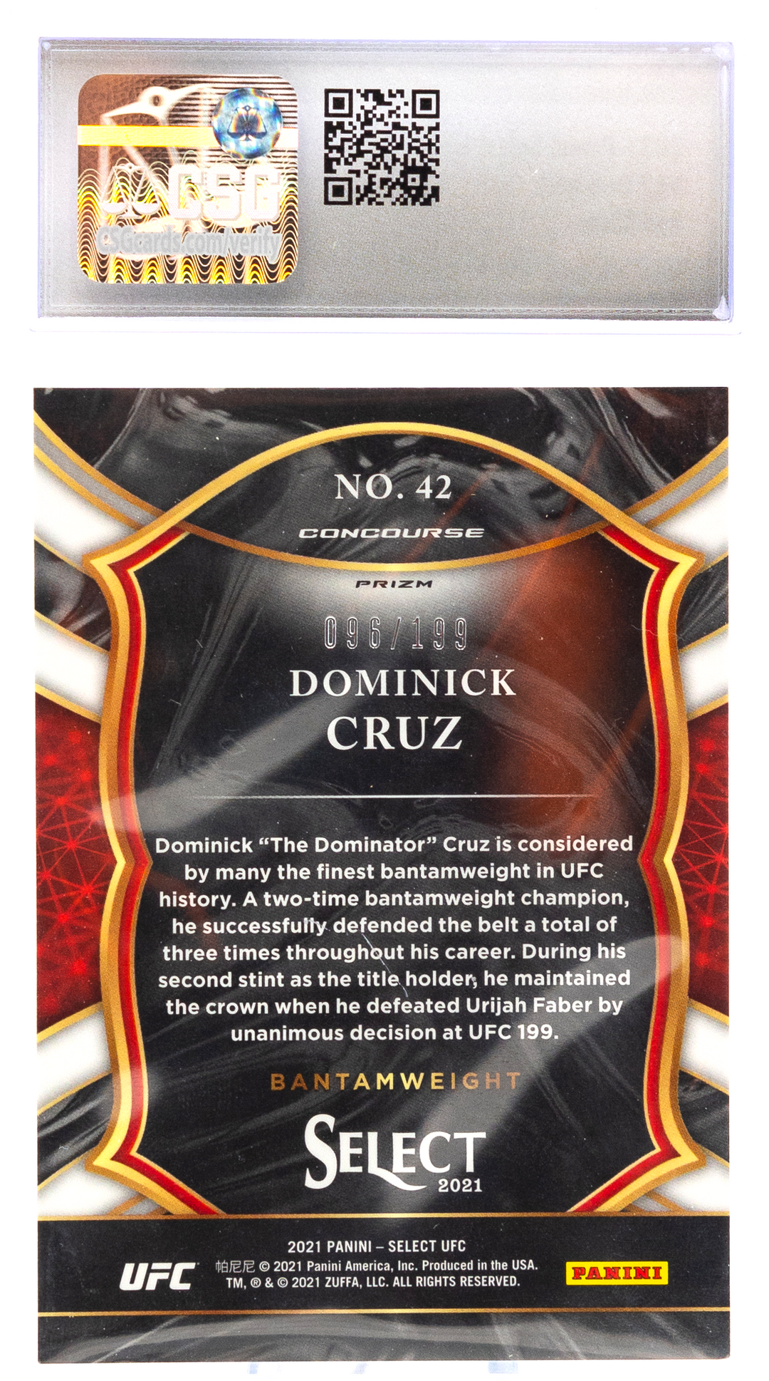 2021 Panini Select UFC - Dominick Cruz 42 - Red Disco /199 - CSG CGC 9