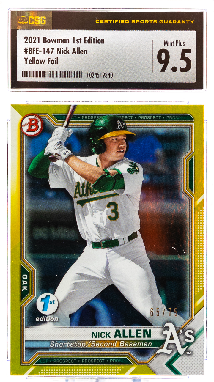 2021 Bowman 1st Edition - Nick Allen BFE-147 - Yellow Foil /75 - CSG CGC 9.5