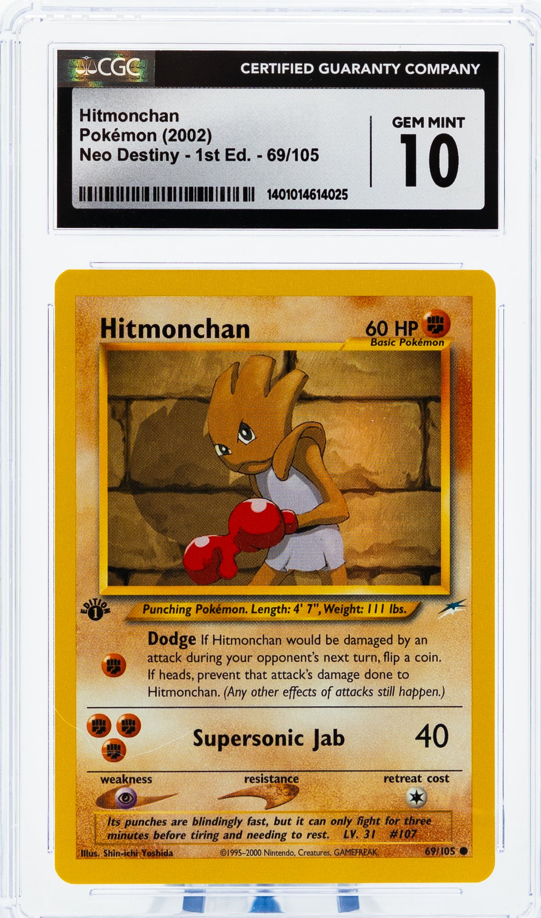 Hitmonchan 69/105 Neo Destiny 1st Edition - 2002 Pokemon - CGC 10