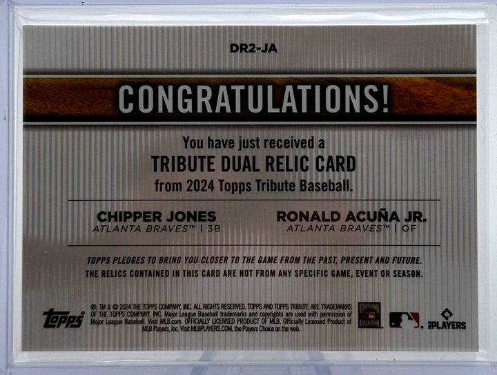 2024 Topps Tribute - Chipper Jones Ronald Acuna JR DR2-JA - Dual Relic  /25