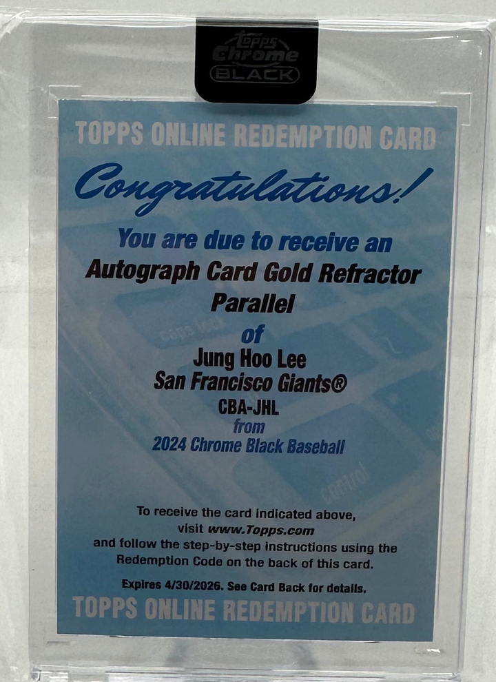 2024 Topps Chrome Black - Jung Hoo Lee Redemption - Gold Auto /50