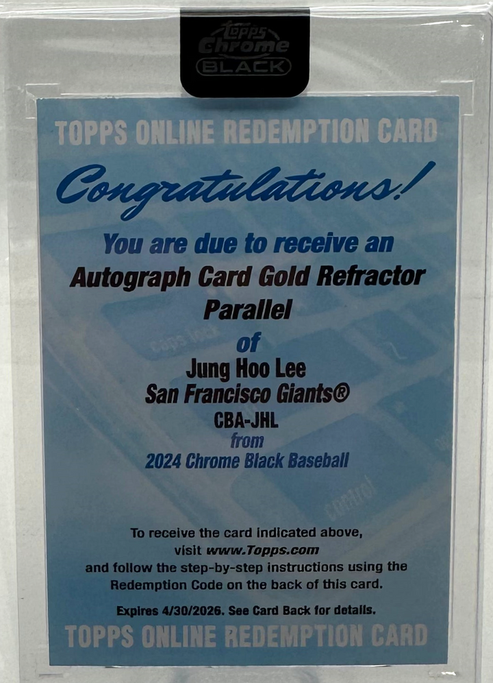 2024 Topps Chrome Black - Jung Hoo Lee Redemption - Gold Auto /50