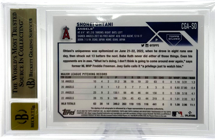 2023 Topps Chrome Gilded - Shohei Ohtani CGASO - Gold Etch Auto /15 - BGS 9.5 / 10