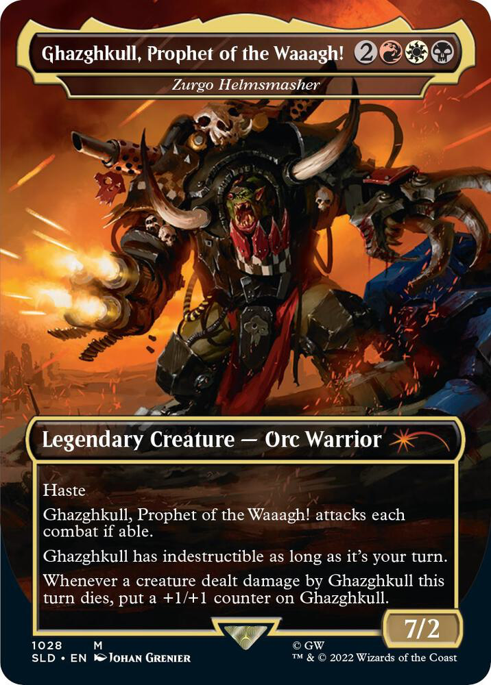 Ghazghkull, Prophet of the Waaagh! - Zurgo Helmsmasher (Borderless) - Secret Lair Drop Series (SLD)