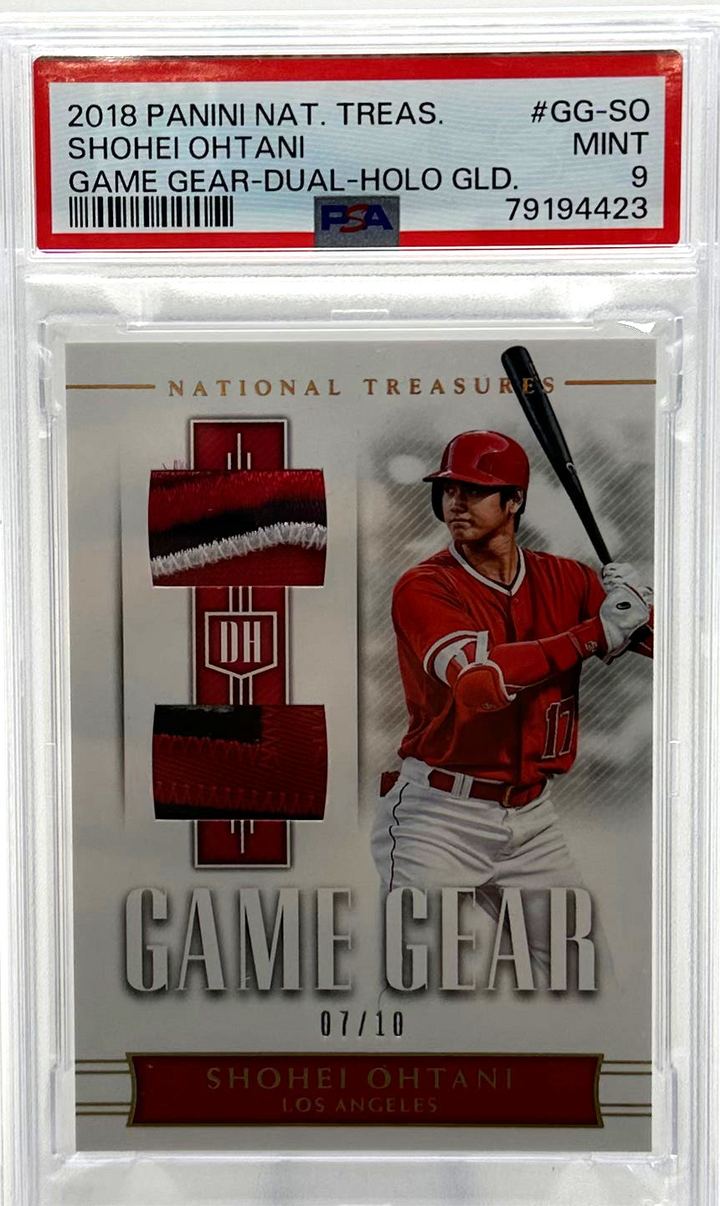 2018 Panini National Treasures Baseball - Shohei Ohtani GG-SO - Game Gear Dual Holo Gold /10  - PSA 9