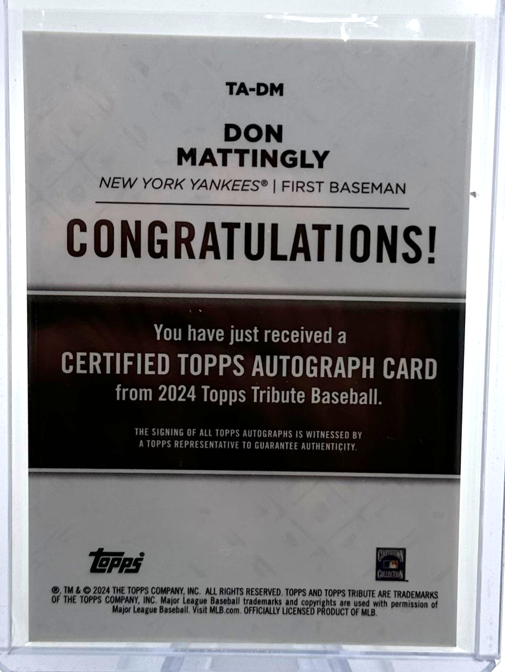 2024 Topps Tribute - Don Mattingly TA-DM - Blue Auto /150