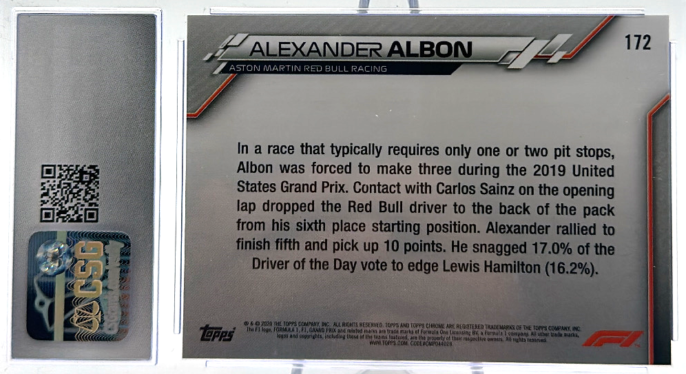 2020 Topps Chrome Formula 1 - Alexander Albon 172  - CSG CGC 9.5