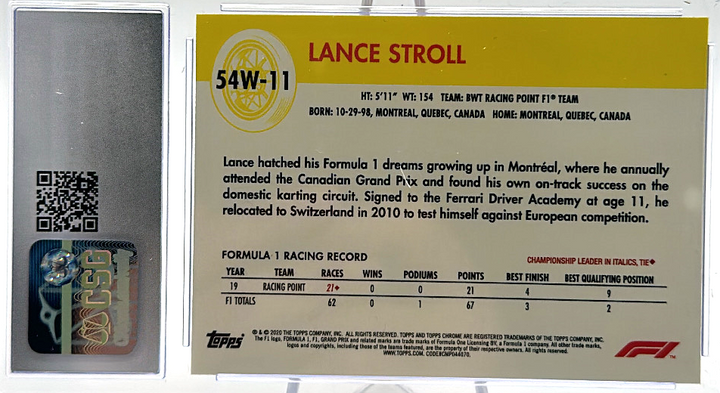 2020 Topps Chrome Formula 1 - Lance Stroll 54W-11 - World On Wheels - CSG CGC 9.5