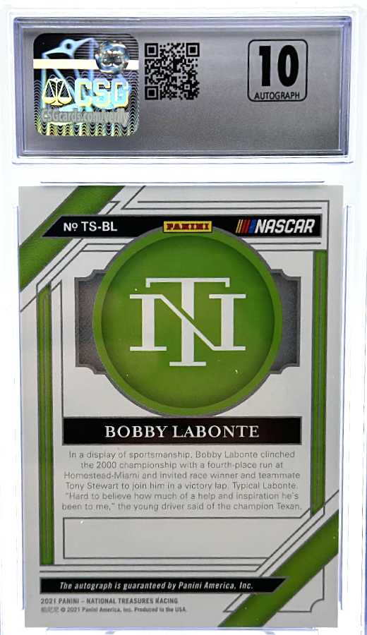 2021 Panini National Treasures - Bobby Labonte TS-BL - Trackside Signatures Gold /10 - CSG CGC 9.5 / 10