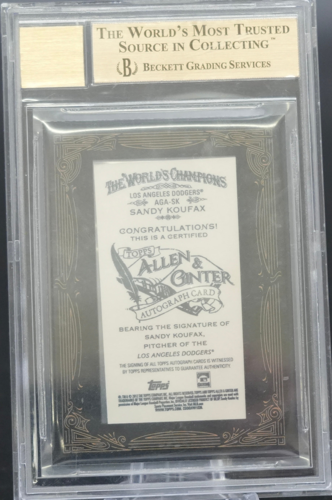 2012 Topps Allen & Ginter - Sandy Koufax AGA-SK - Autographs  - BGS 9.5 / 10