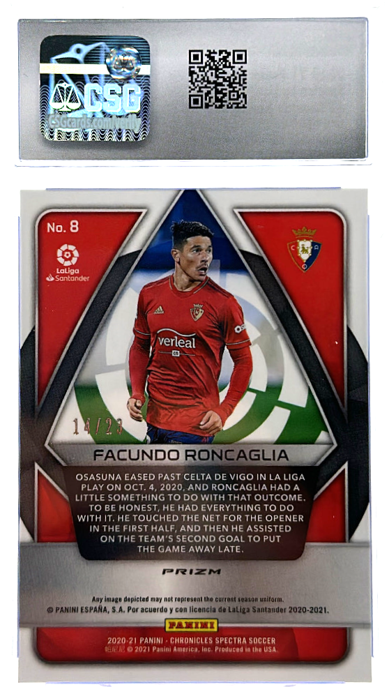 2020-21 Panini Chronicles Spectra La Liga - Facundo Roncaglia 8  - Orange Ice /23 - CSG CGC 9.5