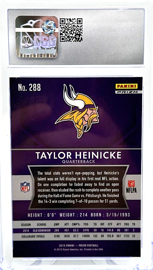 2015 Panini Prizm - Taylor Heinicke 288 - Silver - CSG 9