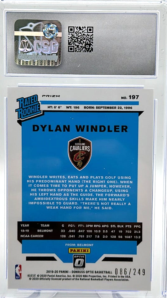 2019-20 Donruss Optic - Dylan Windler 197 - Premium Box Set /249 - CSG CGC 9