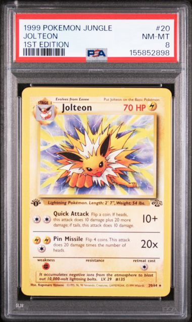 Jolteon 1st edition 20/64 Jungle - 1999 Pokemon - PSA 8