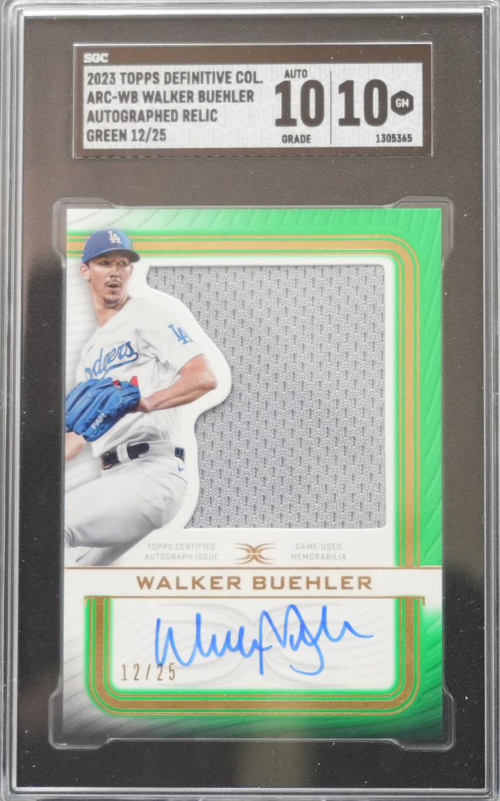 2023 Topps Definitive Collection  - Walker Buehler ARC-WB - Green Autographed Relic /25 - SGC 10 / 10