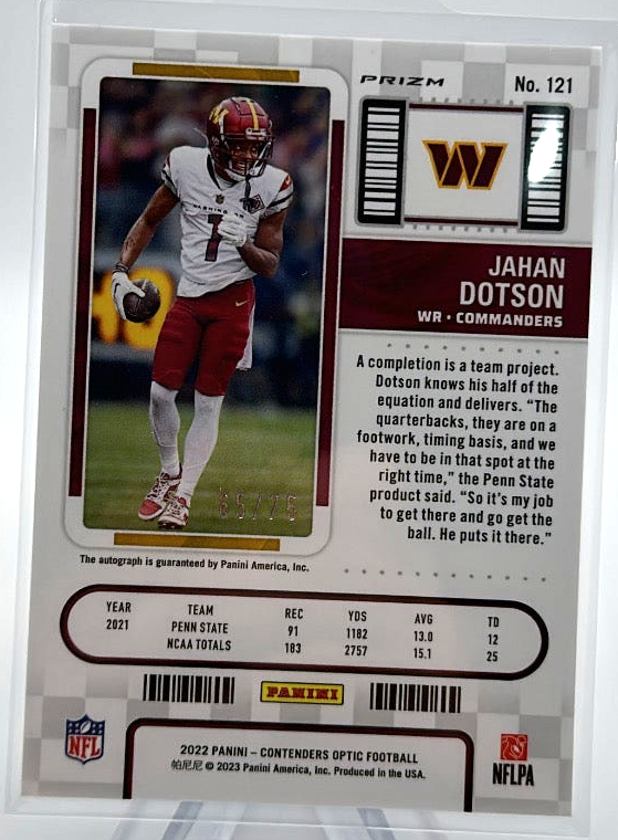 2022 Panini Contenders Optic Football - Jahan Dotson 121 - Blue /75 Auto