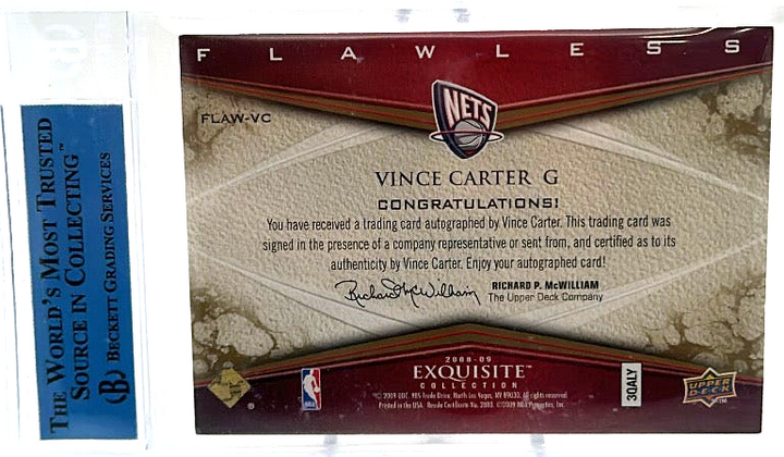 2008-09 Upper Deck Exquisite Collection - Vince Carter FLAW-VC - Flawless Autographs /50 - Authentic Beckett