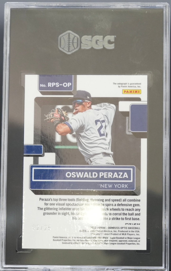 2022 Panini Donruss Optic - Oswald Peraza RPS-OP - Red Cracked Ice /25 - SGC 10 / 10