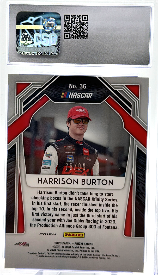 2020 Panini Prizm - Harrison Burton 36 - Green Scope /99 - CSG CGC 8.5