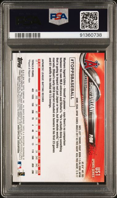 2018 Topps Update - Shohei Ohtani US1 - Pitching In Red Jersey - PSA 9