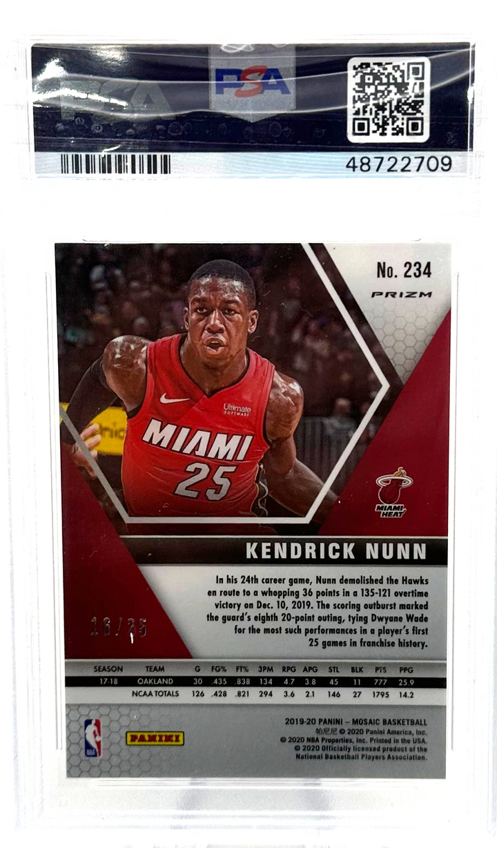 2019 Panini Mosaic - Kendrick Nunn 234 - Orange Fluorescent /25 - PSA 10