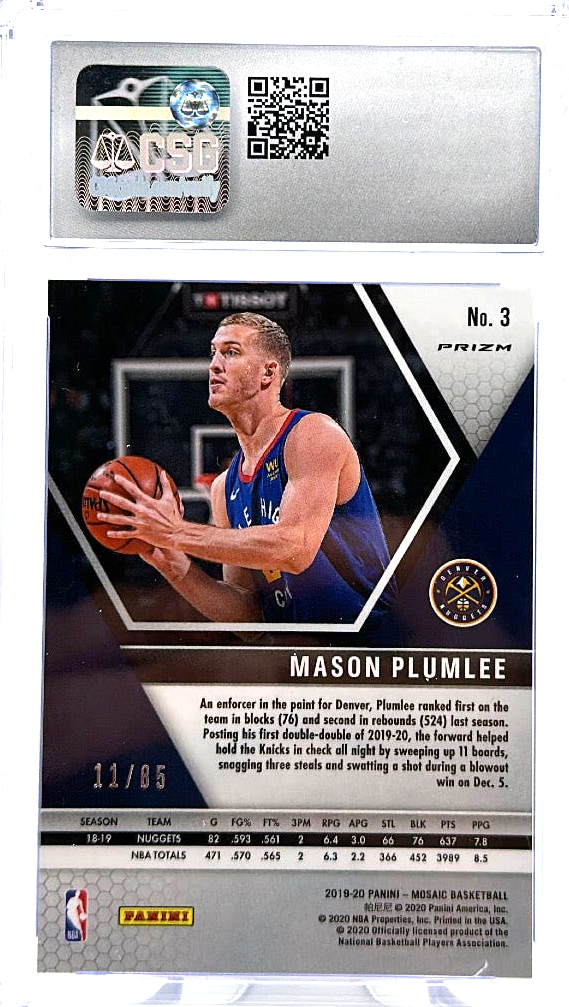 2019-20 Panini Mosaic - Mason Plumlee 3 - Fast Break Blue /85 - CSG CGC 9.5