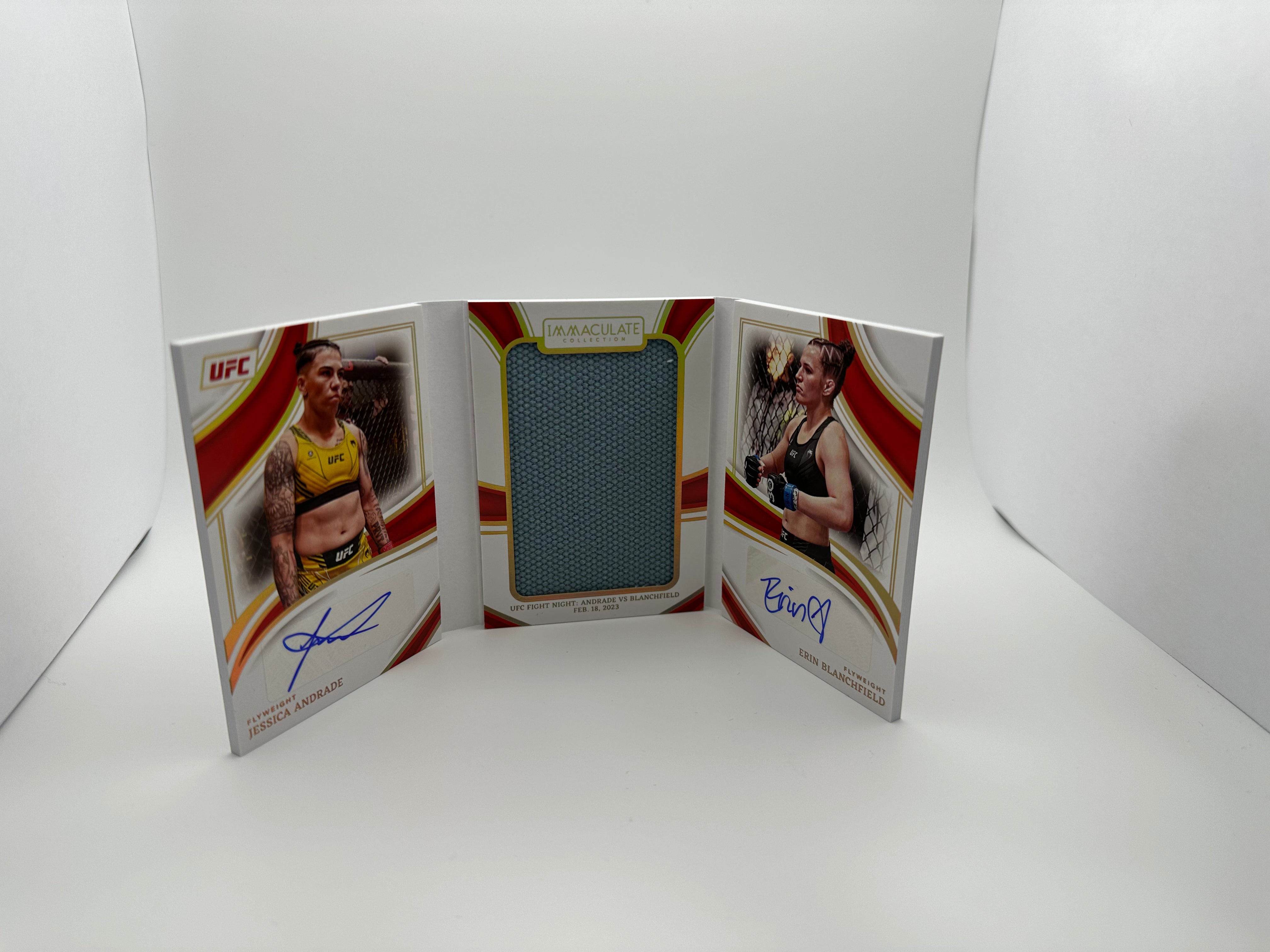 2023 Panini Immaculate UFC - Erin Blanchfield & Jessica Andrade JOC-JE - Jumbo Octagon Dual Booklet Auto /25