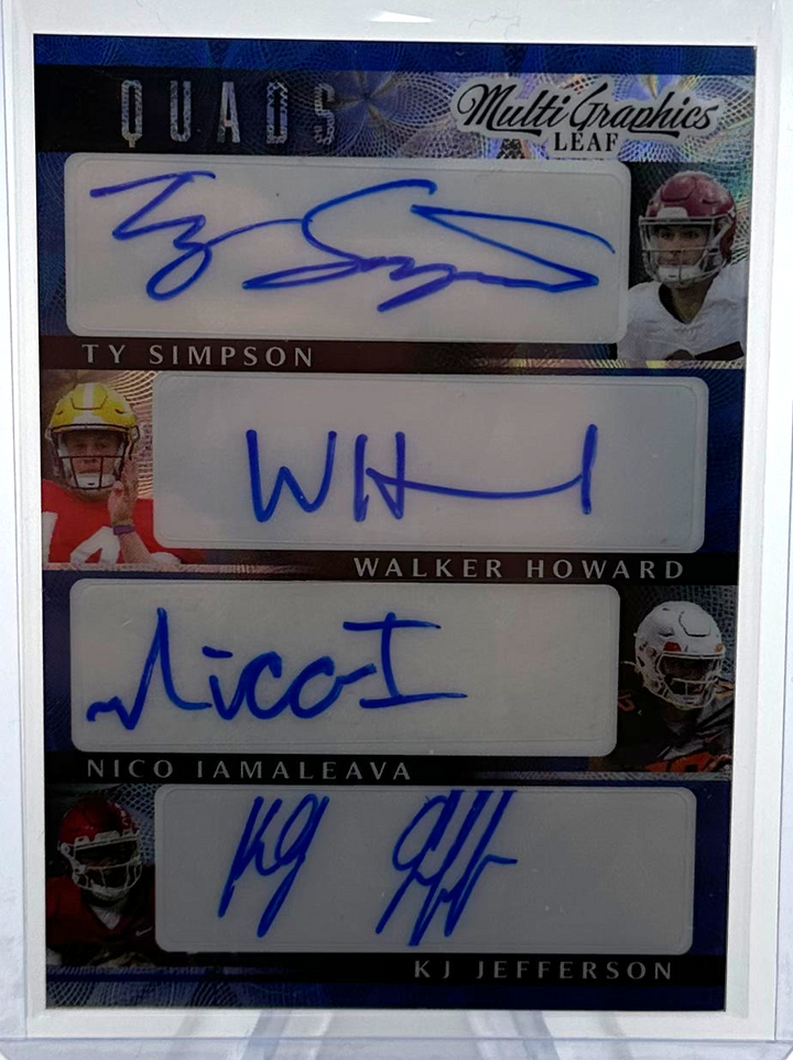 2023 Leaf Electric Football - Ty Simpson Walker Howard Nico Iamleava KJ Jefferson - Blue Quad Auto /4