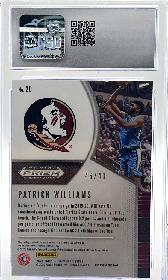 2020-21 Panini Prizm Draft Picks - Patrick Williams 20 - Fast Break Purple /49 - CSG CGC 9