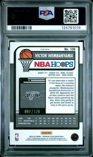 2023 Panini Hoops Premium Stock - Victor Wembanyama 108 - Blue /120 - PSA 9