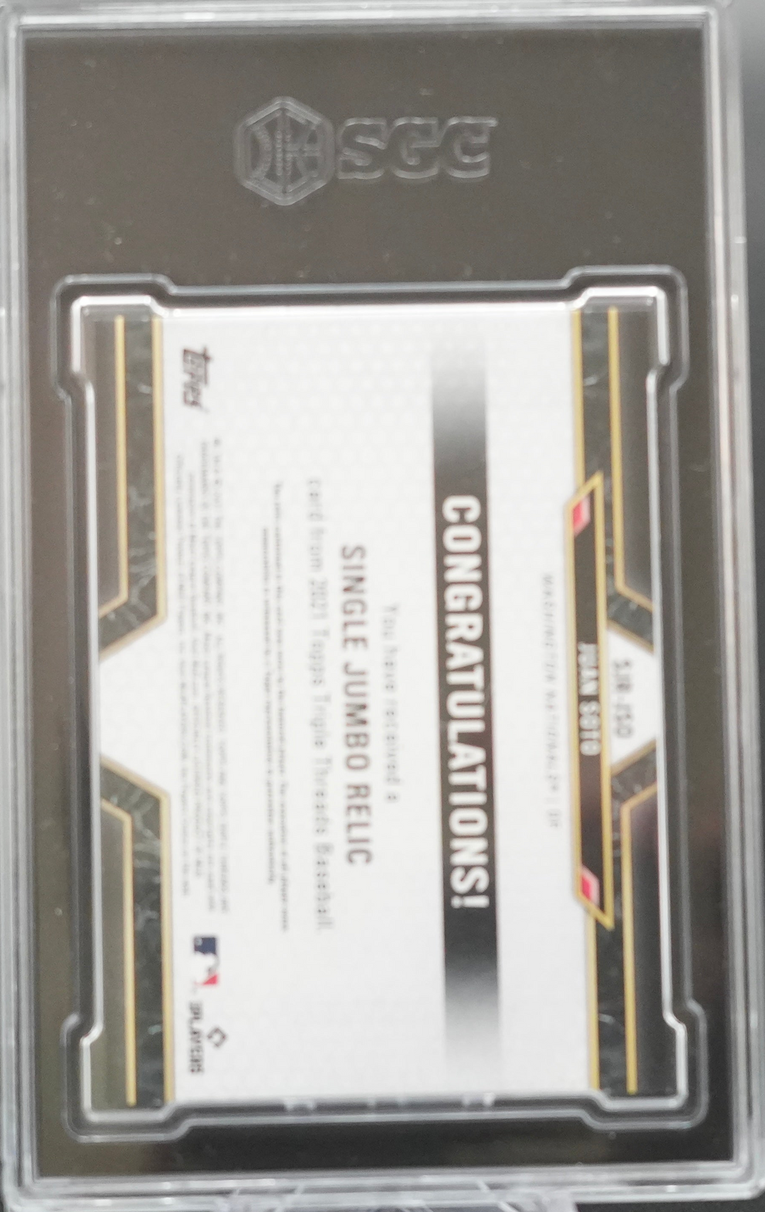 2021 Topps Triple Threads - Juan Soto SJR-JSO - Single Jumbo Relic /48 - SGC 9.5